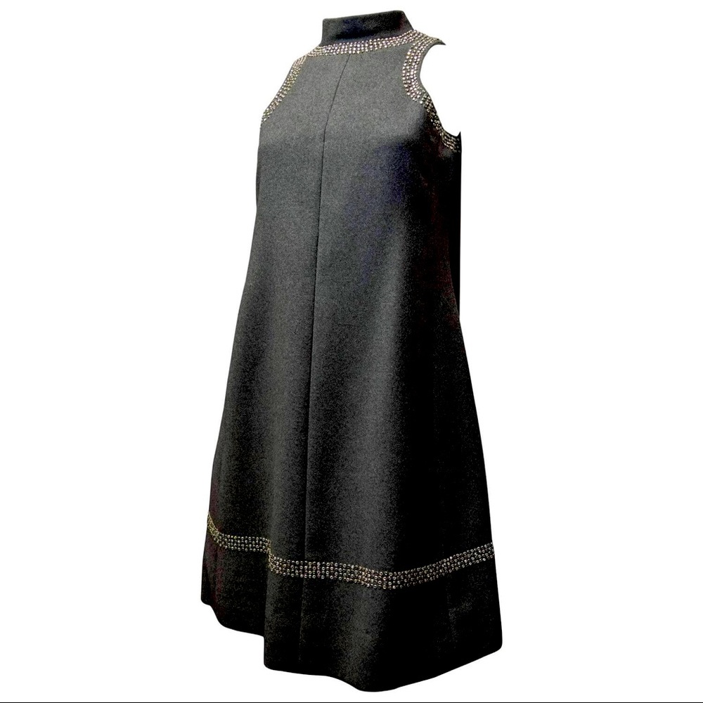 Vintage 1960’s Geoffrey Beene Grey Wool Mod Shift A Line Dress with Rhinestones